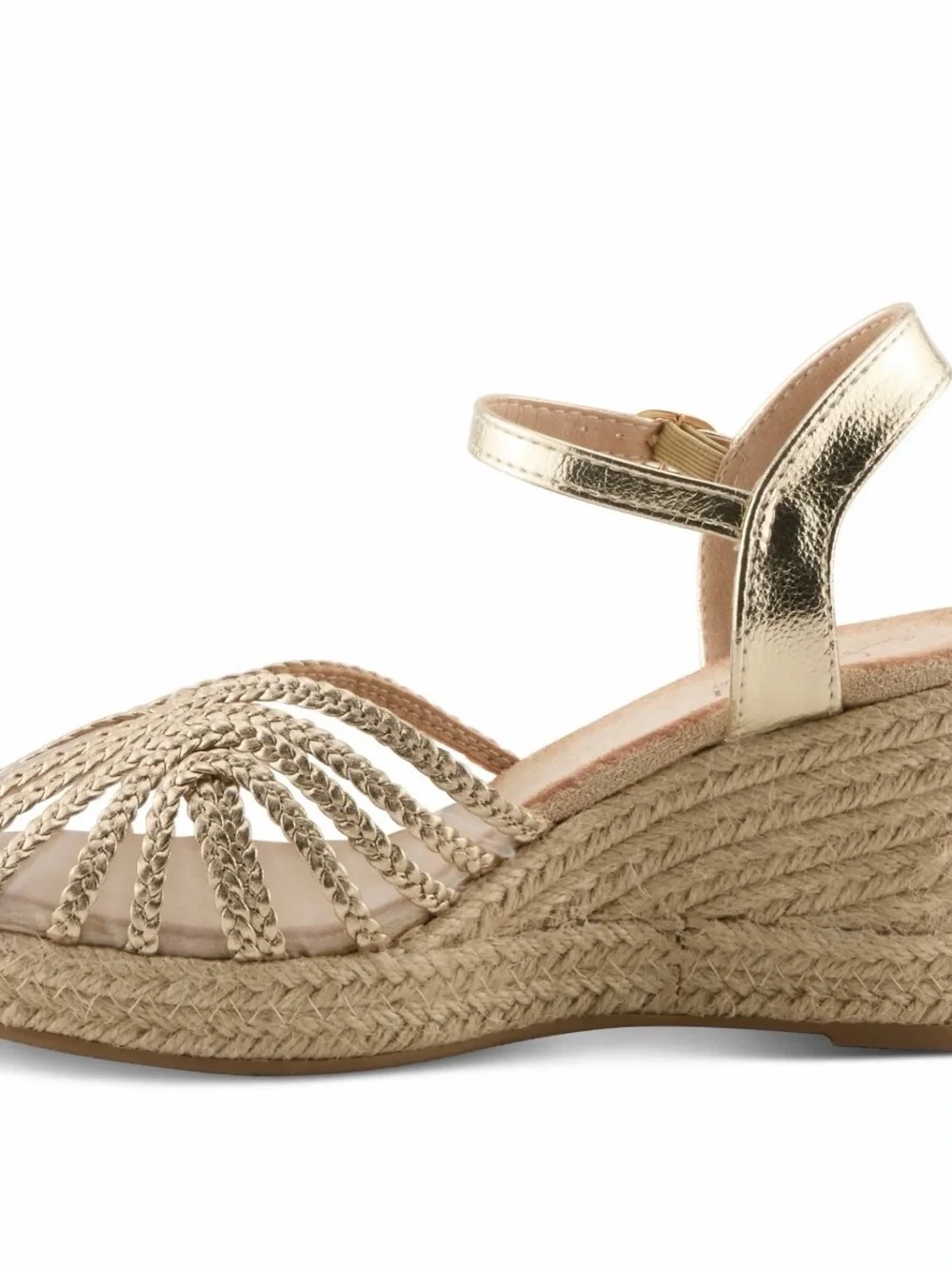 Gold Espadrille Wedge Sandals with Ankle Strap